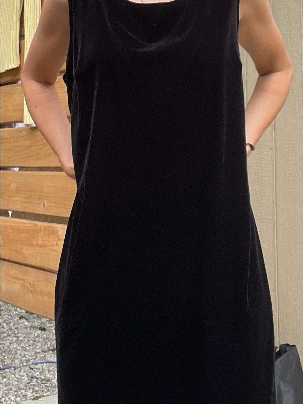 Vintage Tradition Black Velvet Pull On Sleeveless Midi Shift Dress Size L